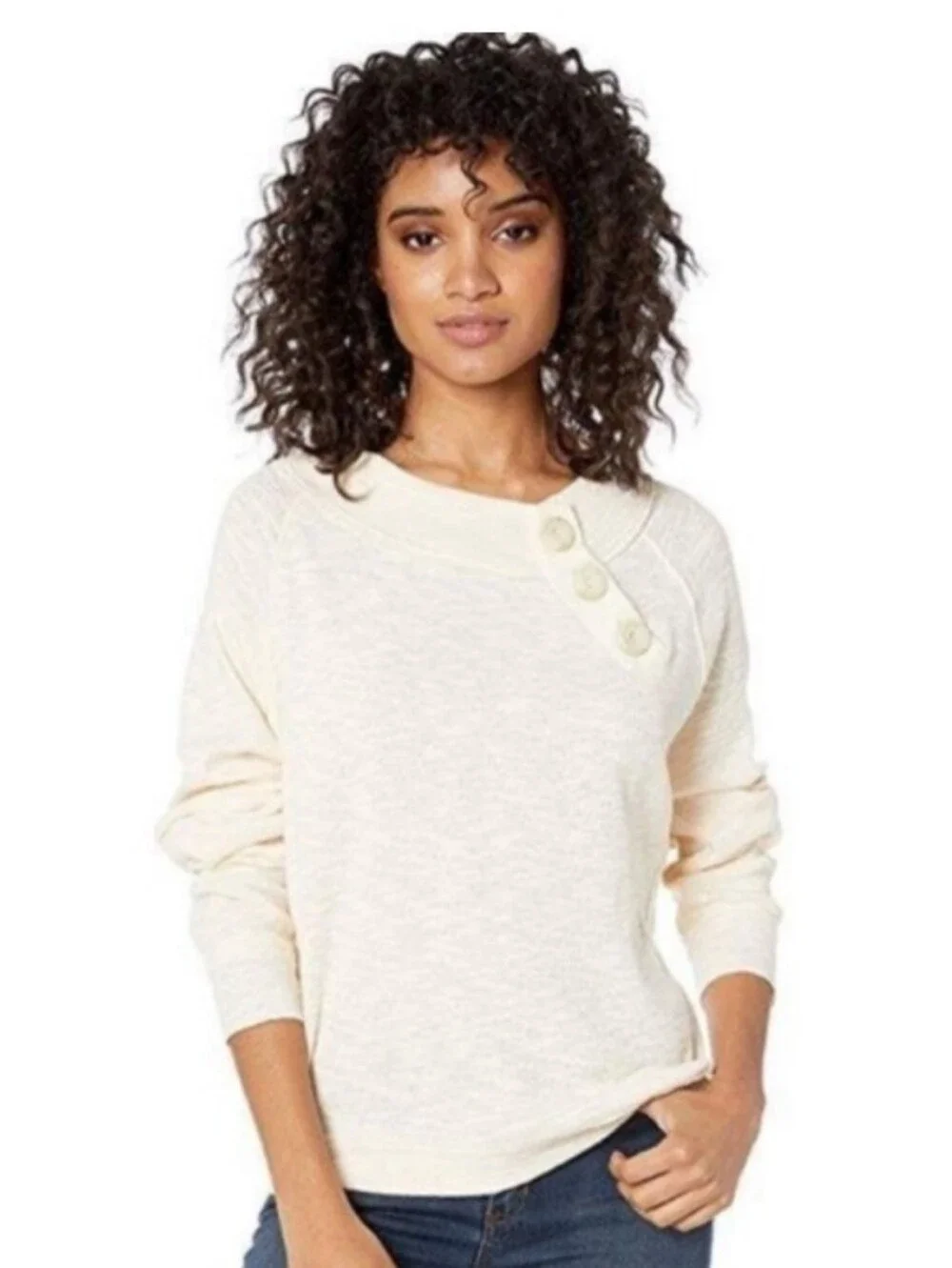 Free People We the Free lightweight cream crewneck sweater